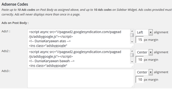 Adsense codes and alignment