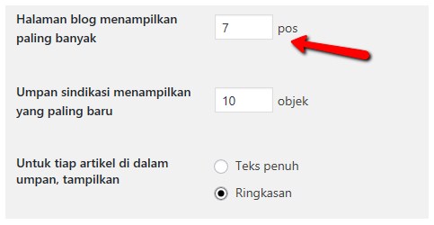 Pengaturan jumlah postingan di Homepage