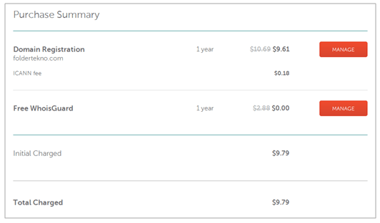 Bukti pembelian domain di NameCheap