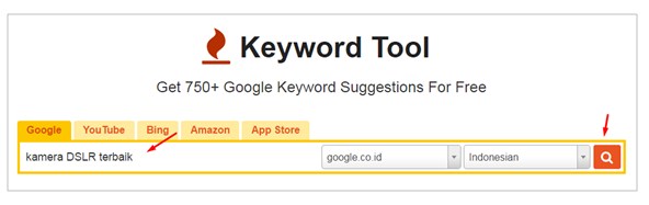 Pencarian kata kunci di KeywordTool.io